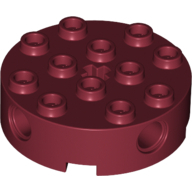 Lego kostka (kostička) válcová (kulatá) 4x4 s dírami (otvory), tmavě červená (4163466, 6057433)